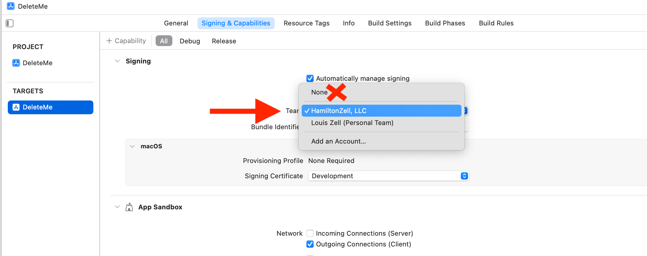 Set explicit team from Signing and Capabilities